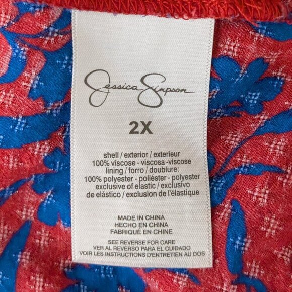 JESSICA SIMPSON Red & Blue Floral Long Sleeve Pullover Top; Size 2X - Picture 5 of 6